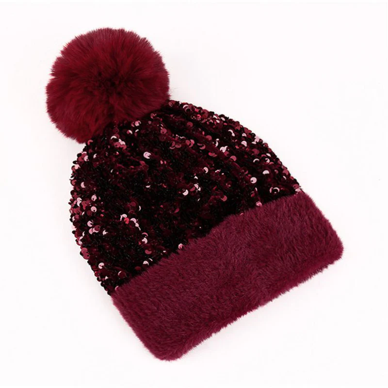 📢📢60 % de réduction !!!⏰Bonnet d'hiver à pompon et paillettes scintillantes - Image 10