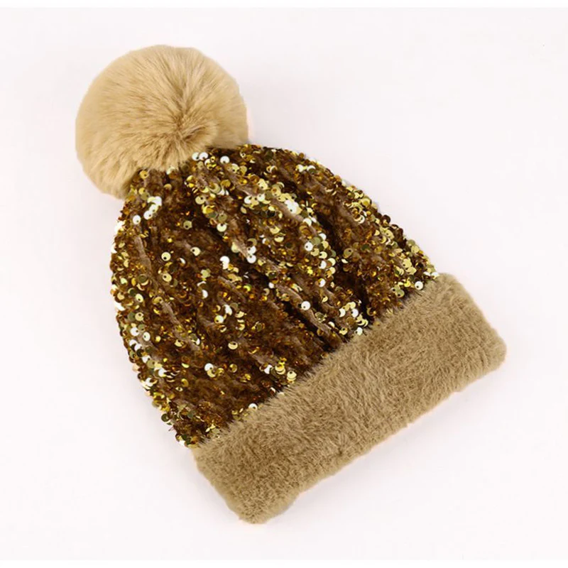📢📢60 % de réduction !!!⏰Bonnet d'hiver à pompon et paillettes scintillantes - Image 15