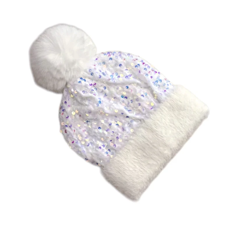 📢📢60 % de réduction !!!⏰Bonnet d'hiver à pompon et paillettes scintillantes - Image 20