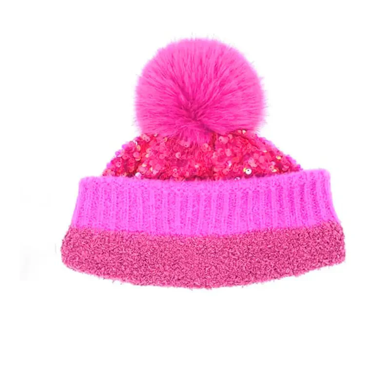 📢📢60 % de réduction !!!⏰Bonnet d'hiver à pompon et paillettes scintillantes - Image 5
