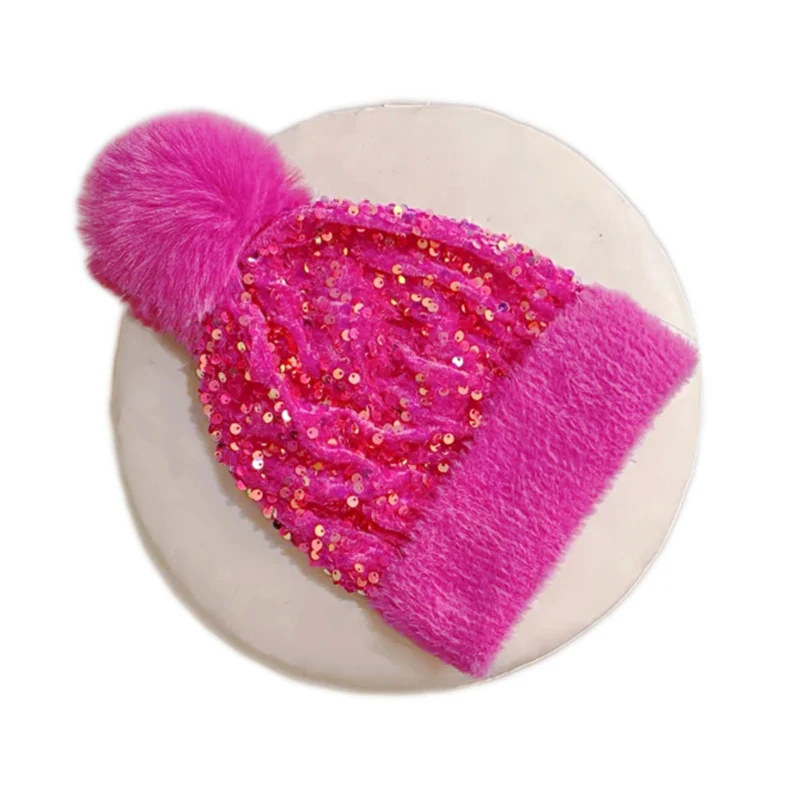 📢📢60 % de réduction !!!⏰Bonnet d'hiver à pompon et paillettes scintillantes - Image 6