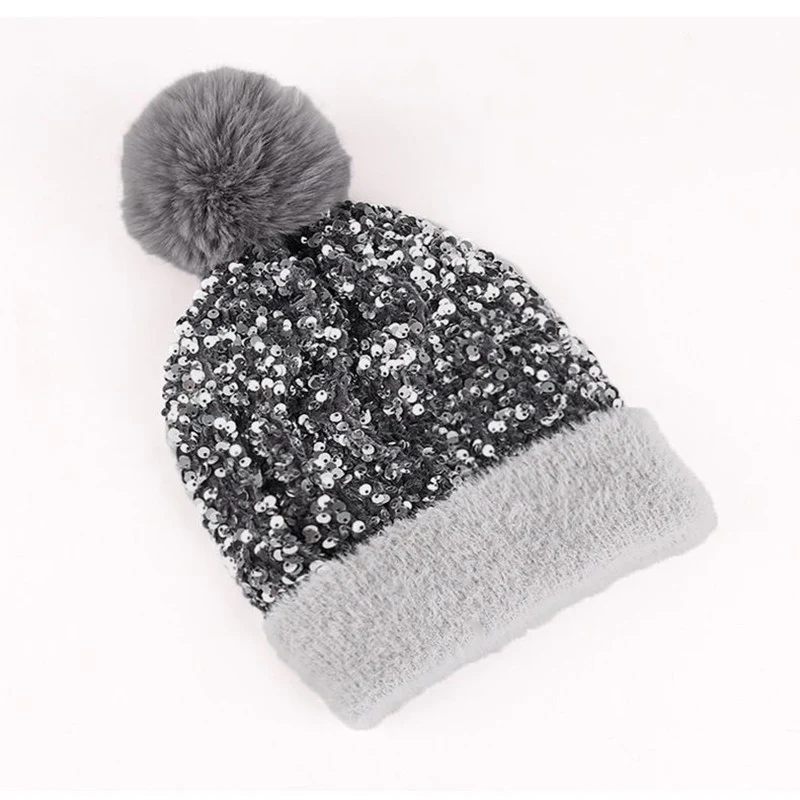 📢📢60 % de réduction !!!⏰Bonnet d'hiver à pompon et paillettes scintillantes - Image 8