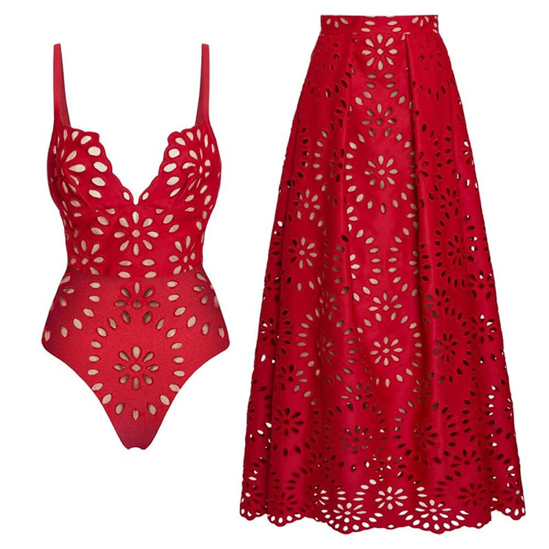 🩱Durée limitée -50 %💥Maillot de bain une pièce sexy pour femme avec jupe longue assortie - Image 9