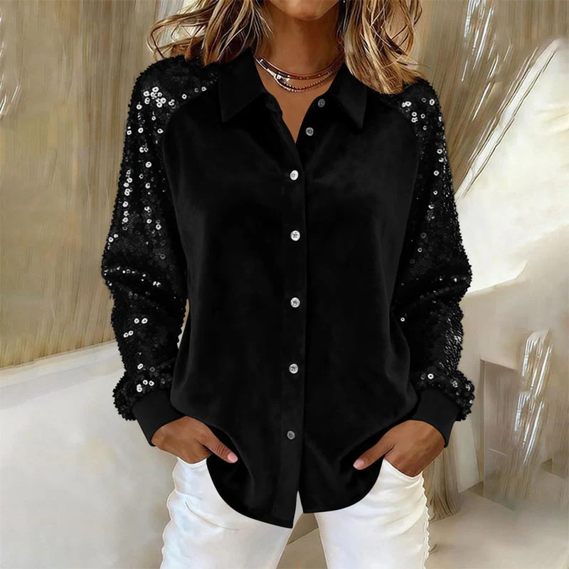 📢📢70% de réduction ! ⏰Chemise à manches longues boutonnée et à paillettes pour femme - Image 2