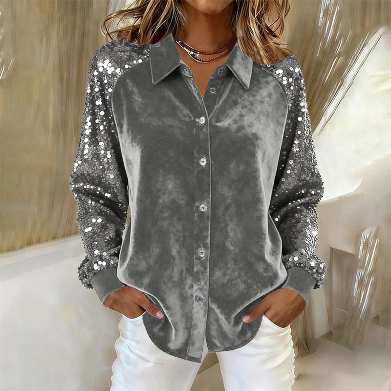 📢📢70% de réduction ! ⏰Chemise à manches longues boutonnée et à paillettes pour femme - Image 4