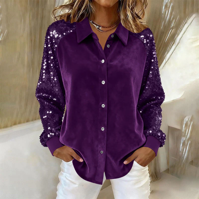 📢📢70% de réduction ! ⏰Chemise à manches longues boutonnée et à paillettes pour femme - Image 7