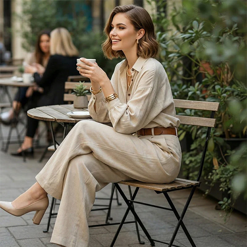 đąđą50 % de rĂ©duction !!â° Du Bureau au CafĂ© | Ensemble Chemise Large & Pantalon Palazzo đŒăPromo -60%ă
