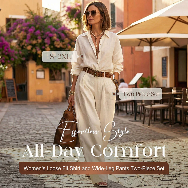 đąđą50 % de rĂ©duction !!â° Du Bureau au CafĂ© | Ensemble Chemise Large & Pantalon Palazzo đŒăPromo -60%ă - Image 2