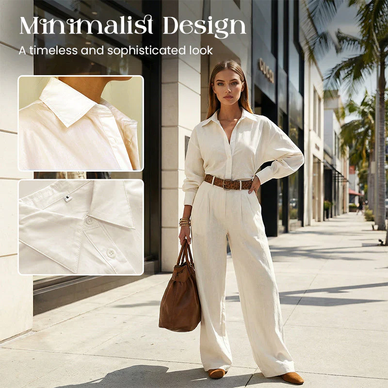 đąđą50 % de rĂ©duction !!â° Du Bureau au CafĂ© | Ensemble Chemise Large & Pantalon Palazzo đŒăPromo -60%ă - Image 3