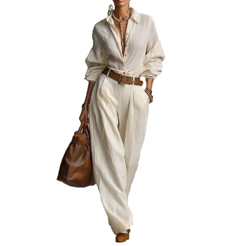 đąđą50 % de rĂ©duction !!â° Du Bureau au CafĂ© | Ensemble Chemise Large & Pantalon Palazzo đŒăPromo -60%ă - Image 9