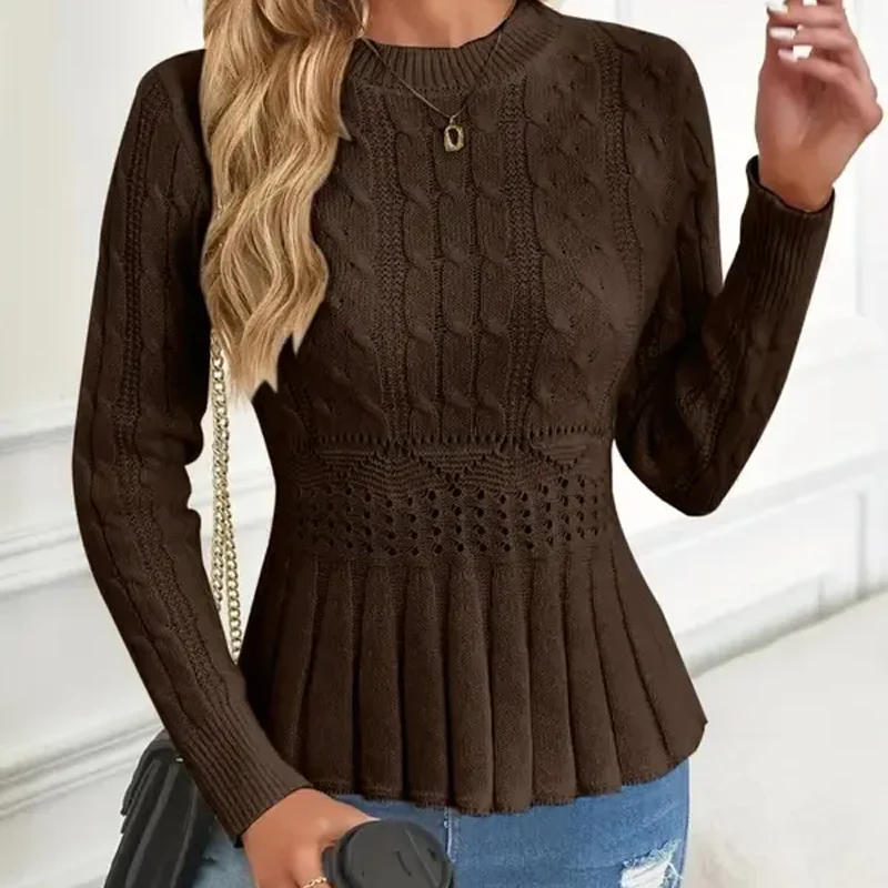 🔥 50% DE RÉDUCTION ! ✨ Pull Femme à Col Peter Pan - Maille Épaisse, Ourlet Péplum, Intemporel pour Tenues d'Automne 🧶✨ - Image 3
