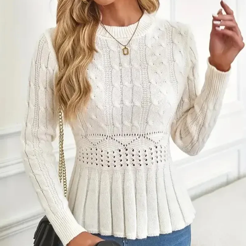 🔥 50% DE RÉDUCTION ! ✨ Pull Femme à Col Peter Pan - Maille Épaisse, Ourlet Péplum, Intemporel pour Tenues d'Automne 🧶✨ - Image 7