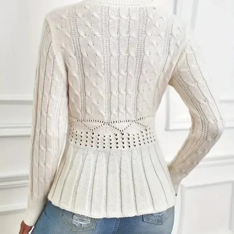 🔥 50% DE RÉDUCTION ! ✨ Pull Femme à Col Peter Pan - Maille Épaisse, Ourlet Péplum, Intemporel pour Tenues d'Automne 🧶✨ - Image 8