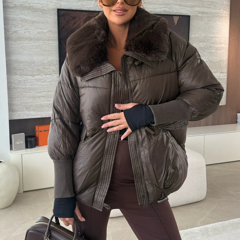 📢📢55 % DE RÉDUCTION !!!🔥Élégante doudoune pour femme avec col en fourrure synthétique - Image 5