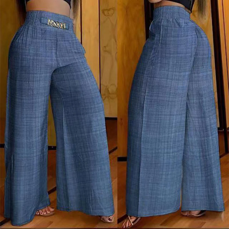 📢📢60 % de réduction !! ⏰Pantalon taille haute à jambes larges pour femme avec ceinture décorative - Image 11
