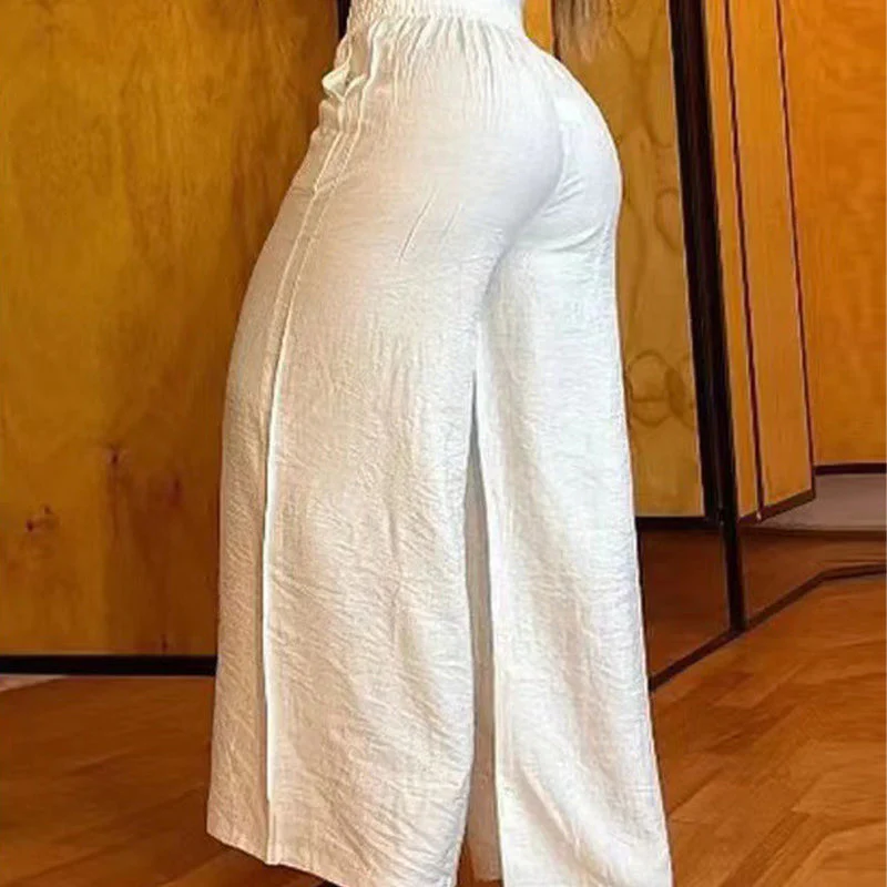 📢📢60 % de réduction !! ⏰Pantalon taille haute à jambes larges pour femme avec ceinture décorative - Image 8