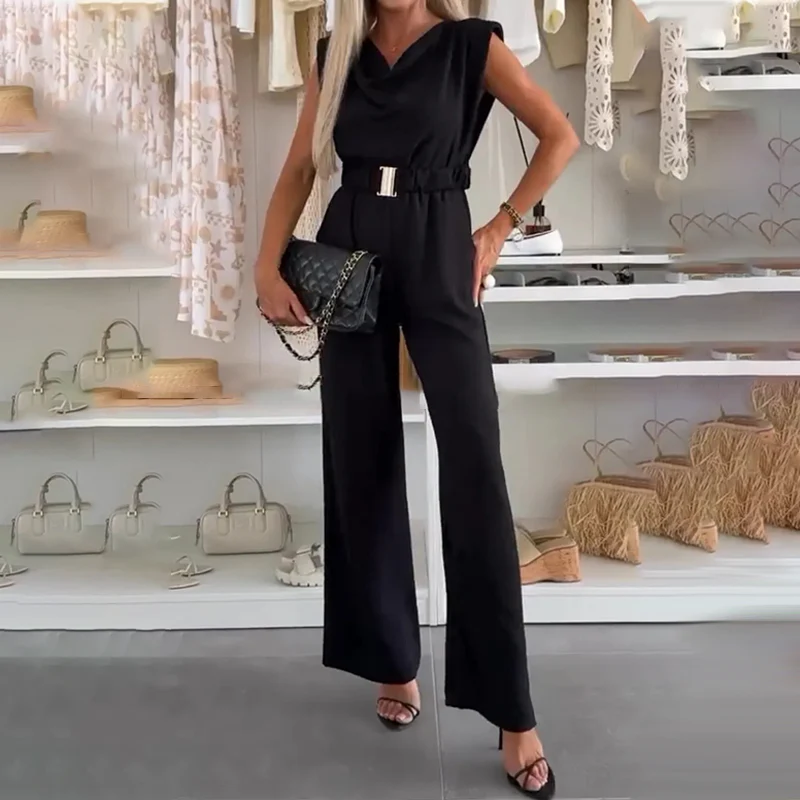🎁61% de réduction🌸Jumpsuit à col drapé sans manches pour femme - Image 2