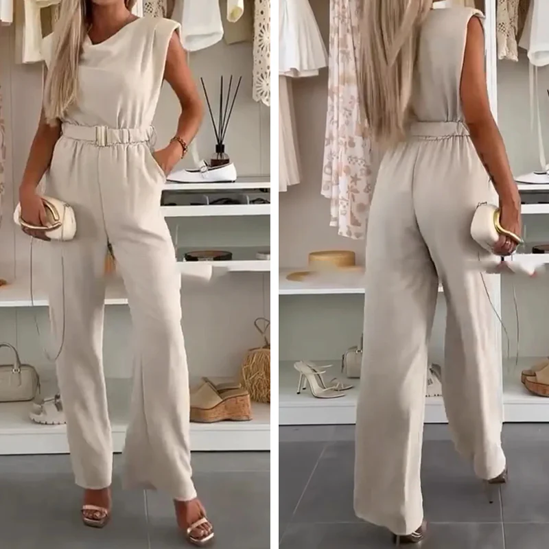 🎁61% de réduction🌸Jumpsuit à col drapé sans manches pour femme - Image 3