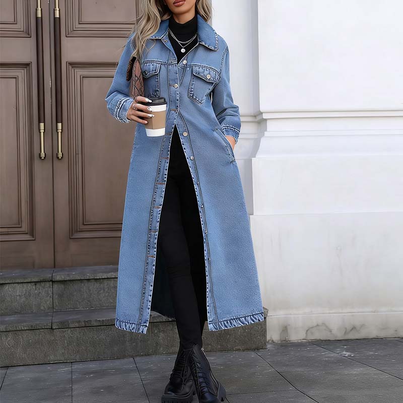 📢📢60 % de réduction !!⏰LIVRAISON GRATUITE⏰Manteau long en denim boutonné pour femme - Image 10