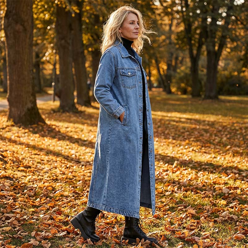 📢📢60 % de réduction !!⏰LIVRAISON GRATUITE⏰Manteau long en denim boutonné pour femme - Image 3