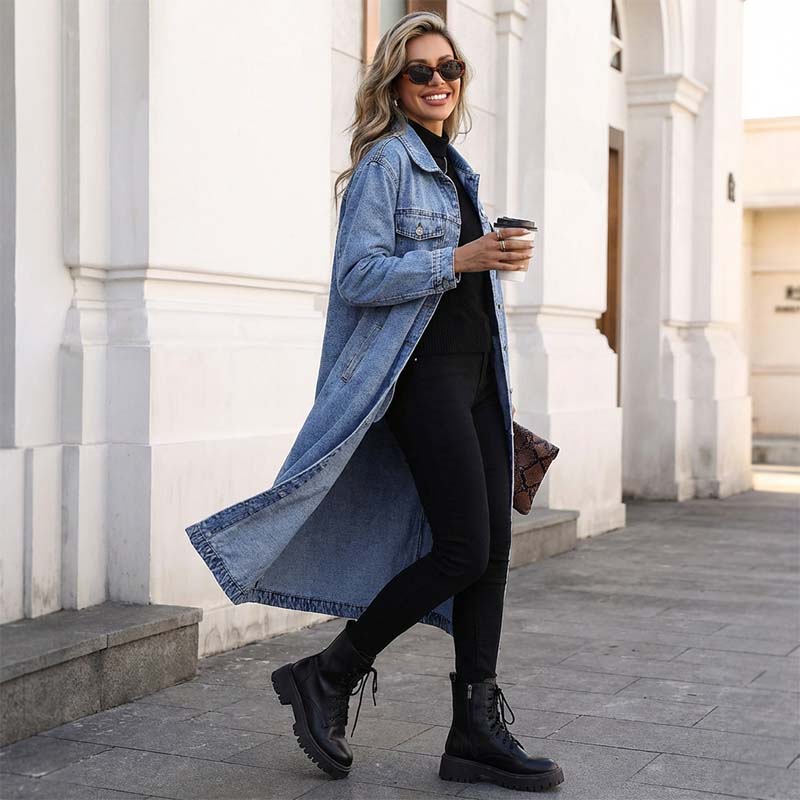 📢📢60 % de réduction !!⏰LIVRAISON GRATUITE⏰Manteau long en denim boutonné pour femme - Image 4