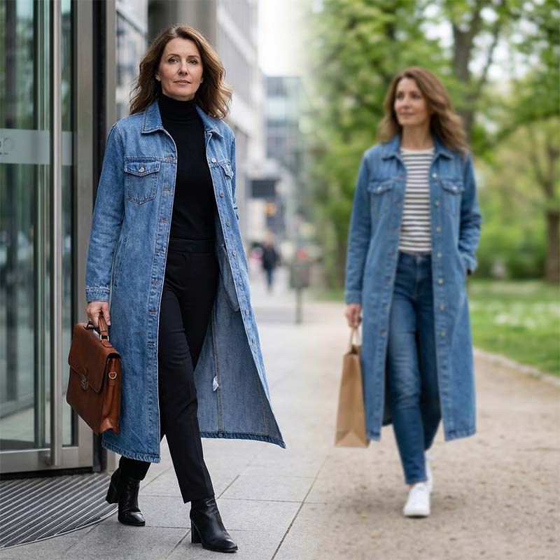 📢📢60 % de réduction !!⏰LIVRAISON GRATUITE⏰Manteau long en denim boutonné pour femme - Image 5