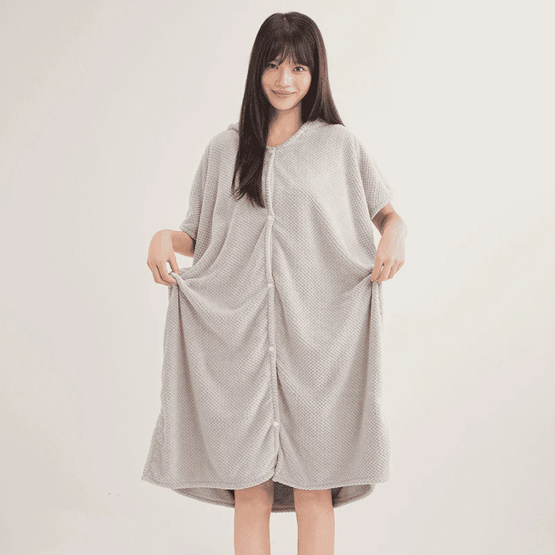 📢📢50 % DE RÉDUCTION ! ✨Peignoir femme confortable à capuche et texture quadrillée - Image 12