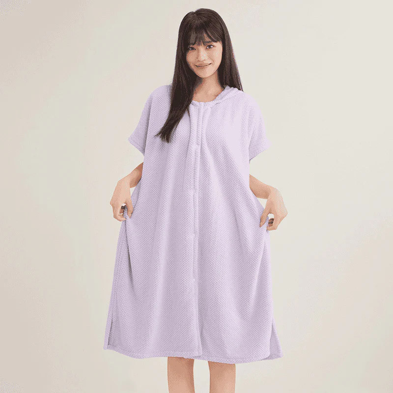 📢📢50 % DE RÉDUCTION ! ✨Peignoir femme confortable à capuche et texture quadrillée - Image 13