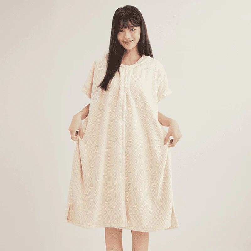 📢📢50 % DE RÉDUCTION ! ✨Peignoir femme confortable à capuche et texture quadrillée - Image 14