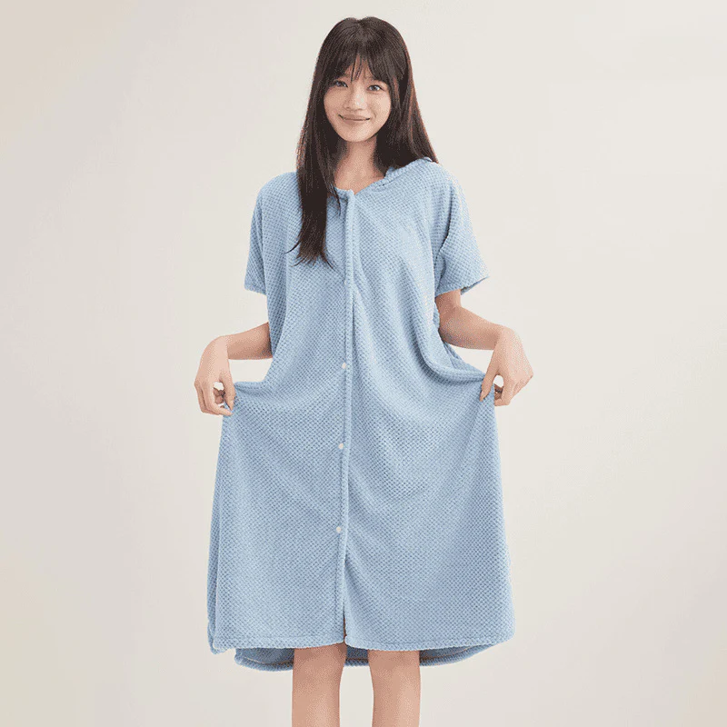 📢📢50 % DE RÉDUCTION ! ✨Peignoir femme confortable à capuche et texture quadrillée - Image 9