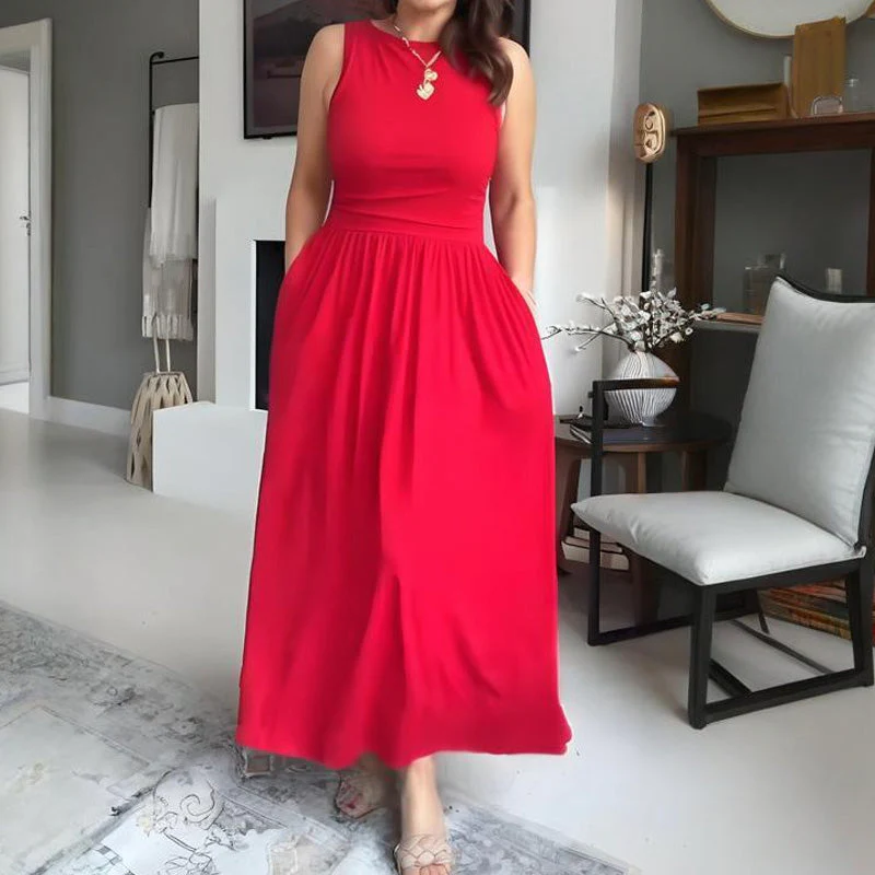 📢📢60 % de réduction !! ⏰Robe longue élégante à col rond pour femme 👗 - Image 10