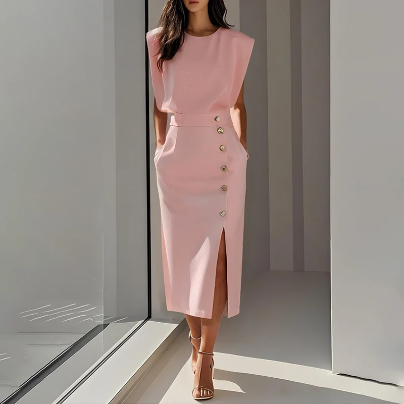 Women's Elegant Split Midi Dress - Image 2