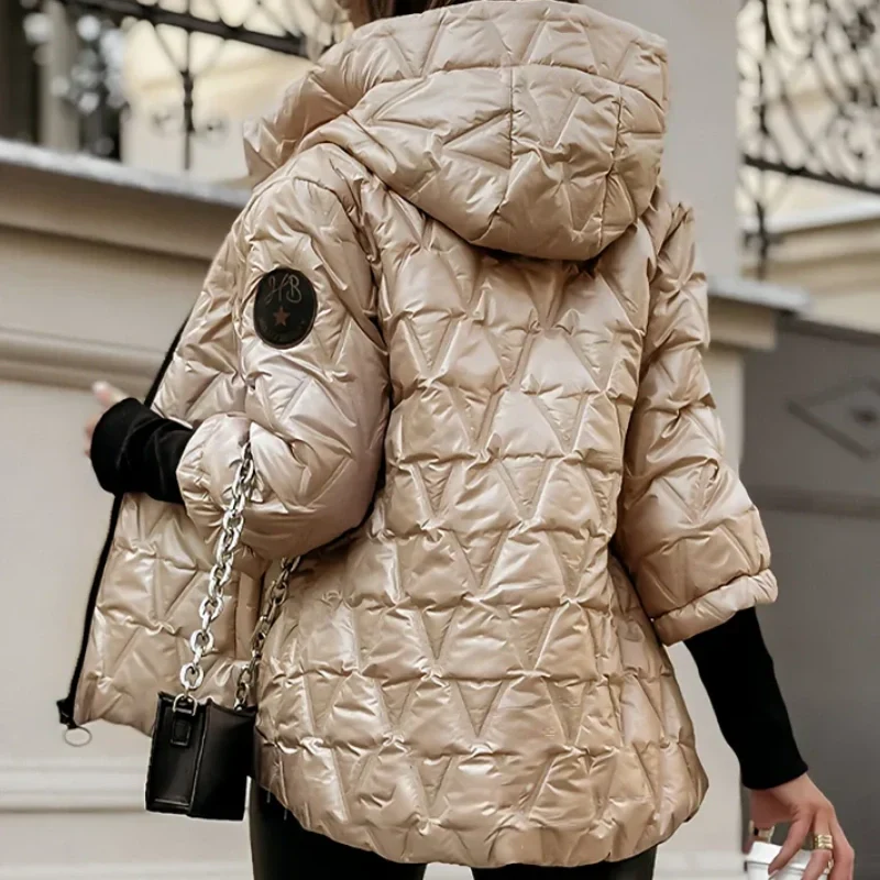 Veste en coton patchwork à capuche pour femmes pour l'automne et l'hiver - Image 10