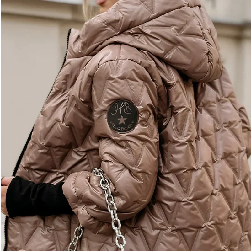 Veste en coton patchwork à capuche pour femmes pour l'automne et l'hiver - Image 3