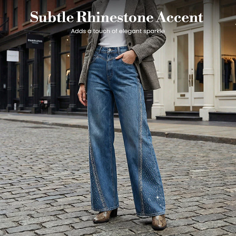 🎉60% DE RÉDUCTION ! ✨ Jean Large à Jambes Larges pour Femme avec Strass – Élégance, Confort & Silhouette Allongée ! 👖🔥 - Image 2