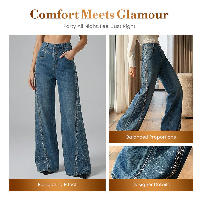 🎉60% DE RÉDUCTION ! ✨ Jean Large à Jambes Larges pour Femme avec Strass – Élégance, Confort & Silhouette Allongée ! 👖🔥 - Image 3
