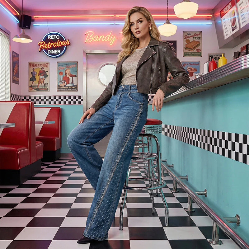 🎉60% DE RÉDUCTION ! ✨ Jean Large à Jambes Larges pour Femme avec Strass – Élégance, Confort & Silhouette Allongée ! 👖🔥 - Image 5