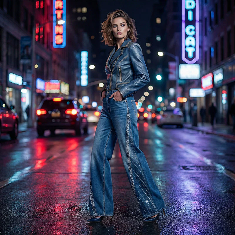 🎉60% DE RÉDUCTION ! ✨ Jean Large à Jambes Larges pour Femme avec Strass – Élégance, Confort & Silhouette Allongée ! 👖🔥 - Image 6
