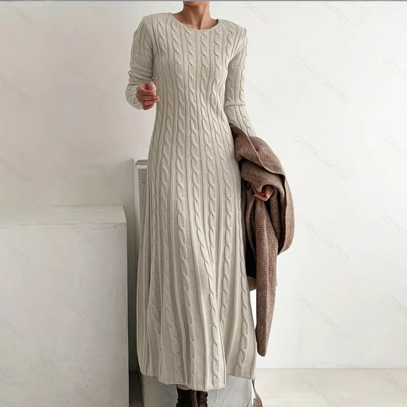 📢📢60 % de réduction ! ✨ Pièce Parfaite pour l‘Hiver : Robe Pull Midi - Confort Cable-Knit pour Tous les Jours - Image 10