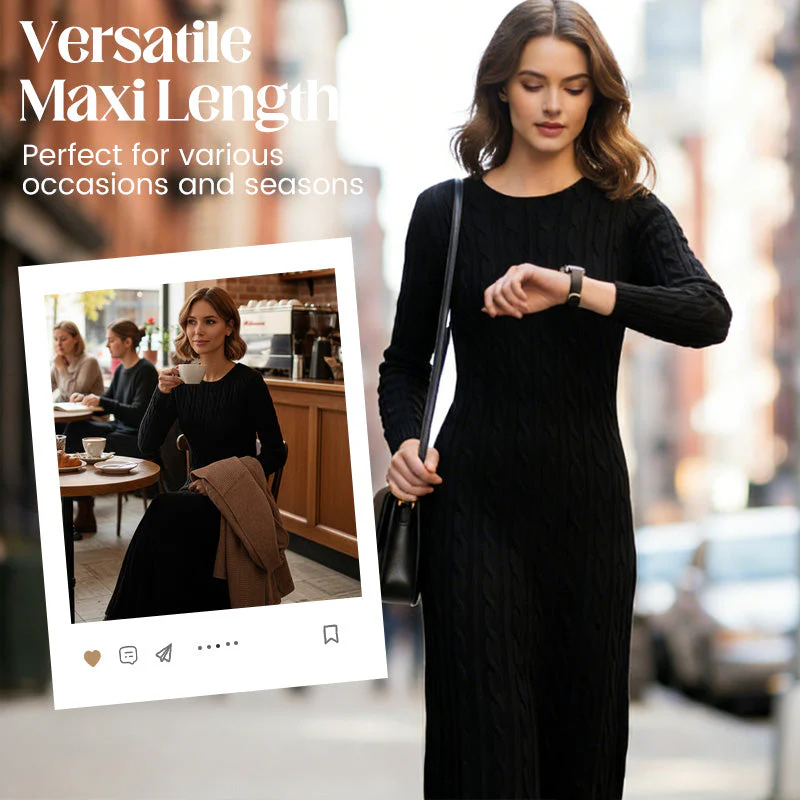 📢📢60 % de réduction ! ✨ Pièce Parfaite pour l‘Hiver : Robe Pull Midi - Confort Cable-Knit pour Tous les Jours - Image 3