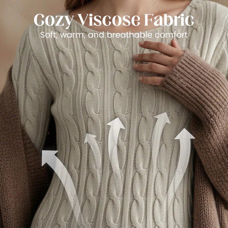 📢📢60 % de réduction ! ✨ Pièce Parfaite pour l‘Hiver : Robe Pull Midi - Confort Cable-Knit pour Tous les Jours - Image 4