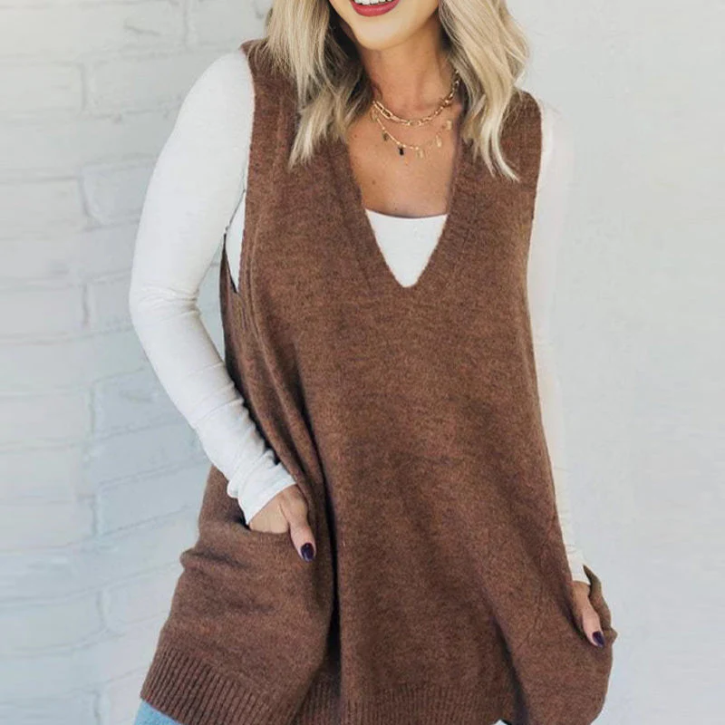 đąđą60 % de rĂ©duction !! â°Gilet Ă col en V ample pour femme avec poches - Image 13