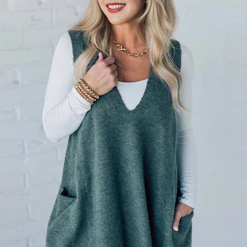 đąđą60 % de rĂ©duction !! â°Gilet Ă col en V ample pour femme avec poches - Image 3