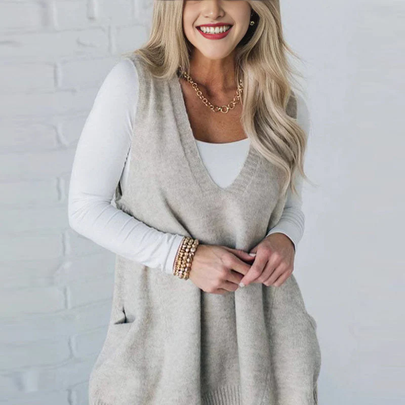 đąđą60 % de rĂ©duction !! â°Gilet Ă col en V ample pour femme avec poches - Image 7