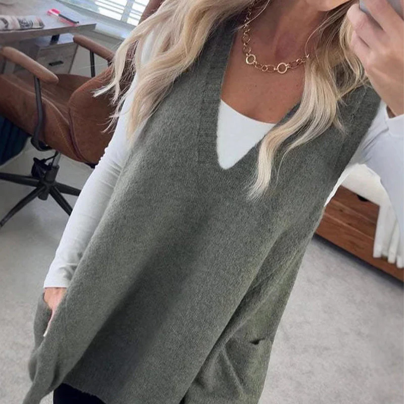 đąđą60 % de rĂ©duction !! â°Gilet Ă col en V ample pour femme avec poches - Image 9