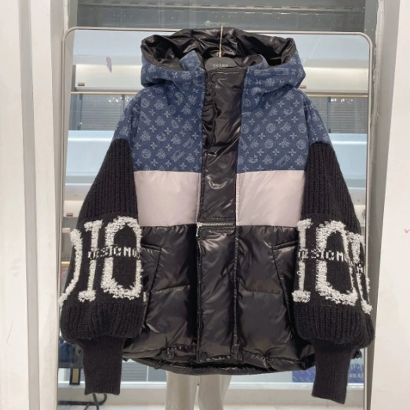 🔥Pré-réchauffement hivernal - Remises énormes🔥Blouson bouffant à capuche à manches en tricot patchwork pour femme - Image 11