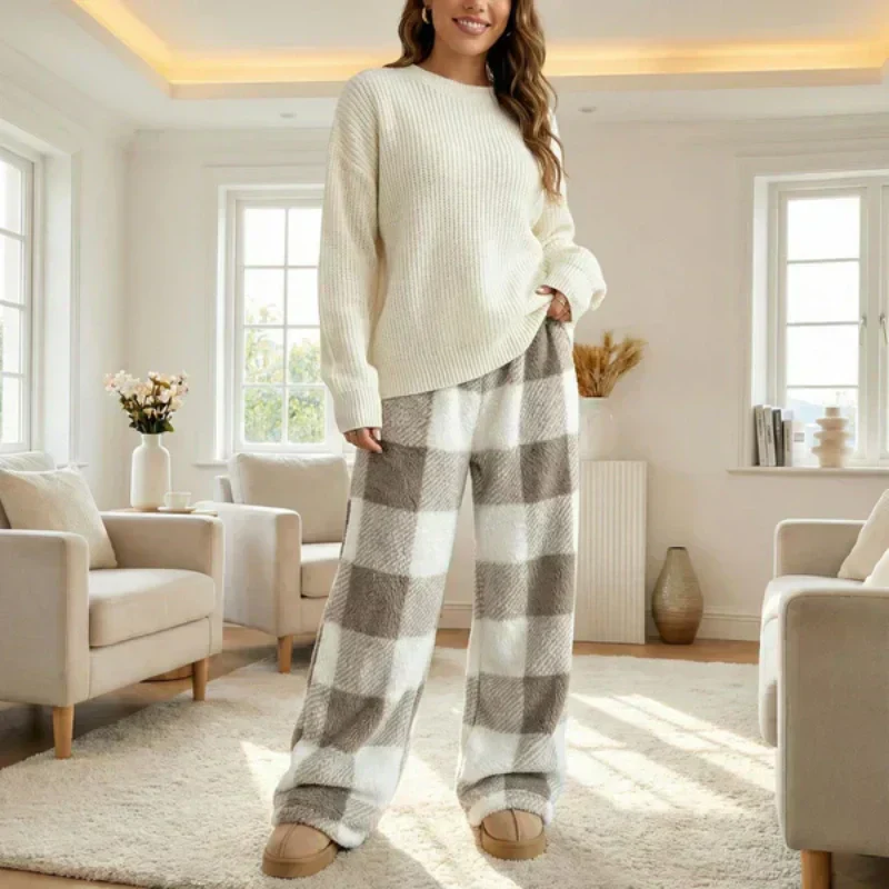 ⏳ 50% DE RÉDUCTION MAINTENANT ! 👖 Pantalon Droit Épais à Carreaux Rétro pour Femme – Coupe Classique, Tissu Doux & Confort Optimal pour Automne-Hiver 🍂 - Image 9