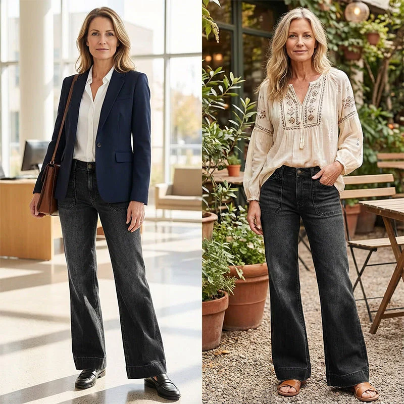 📢📢60 % DE RÉDUCTION !! ⏰Jean évasé rétro pour femme avec poches - Image 5