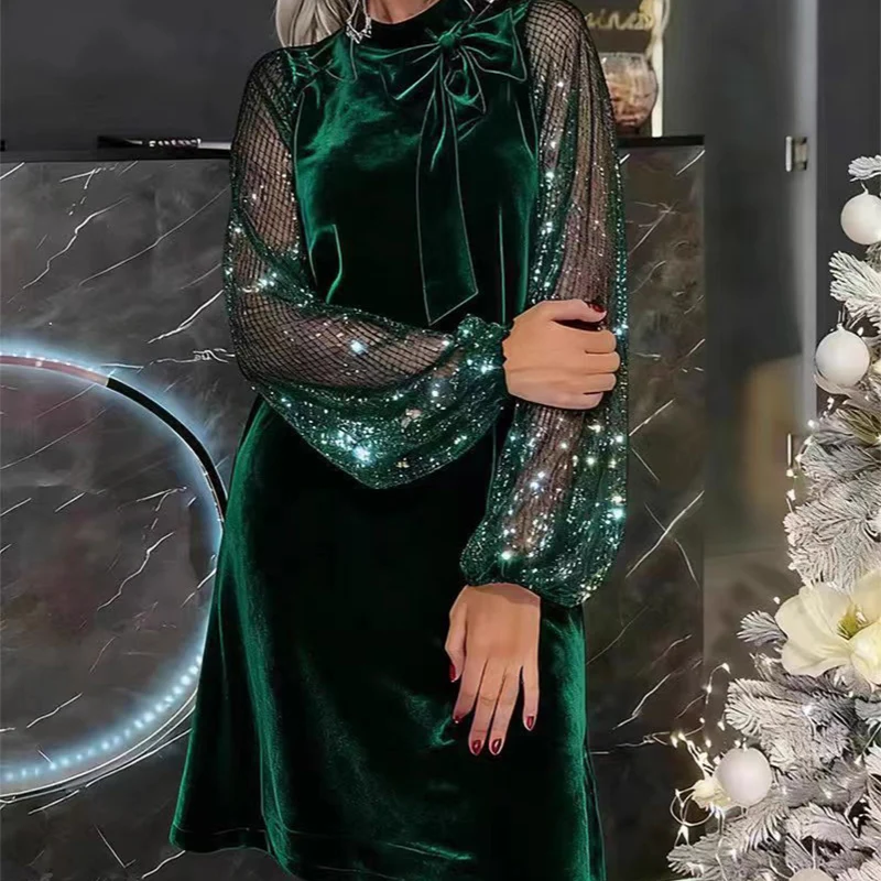 📢📢70 % de réduction !!!⏰Robe à nœud papillon et paillettes pour femme ✨👗
