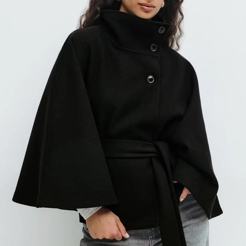 📢📢60 % de réduction !! ⏰Manteau-cape à col droit avec ceinture pour femme🧥 - Image 3
